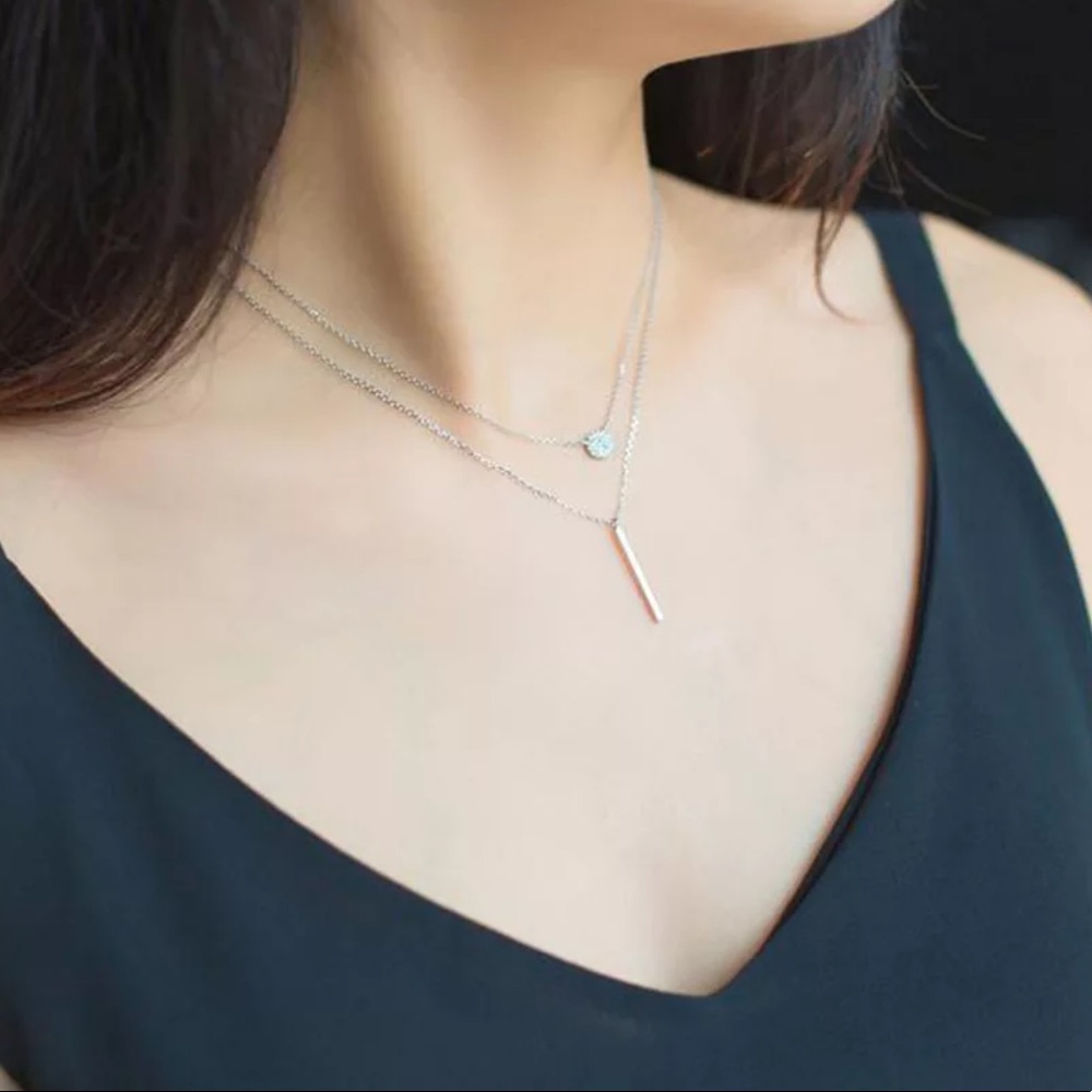 🌟 New! Sterling Silver 925 CZ Double Layer Necklaces - Picture 4 of 6